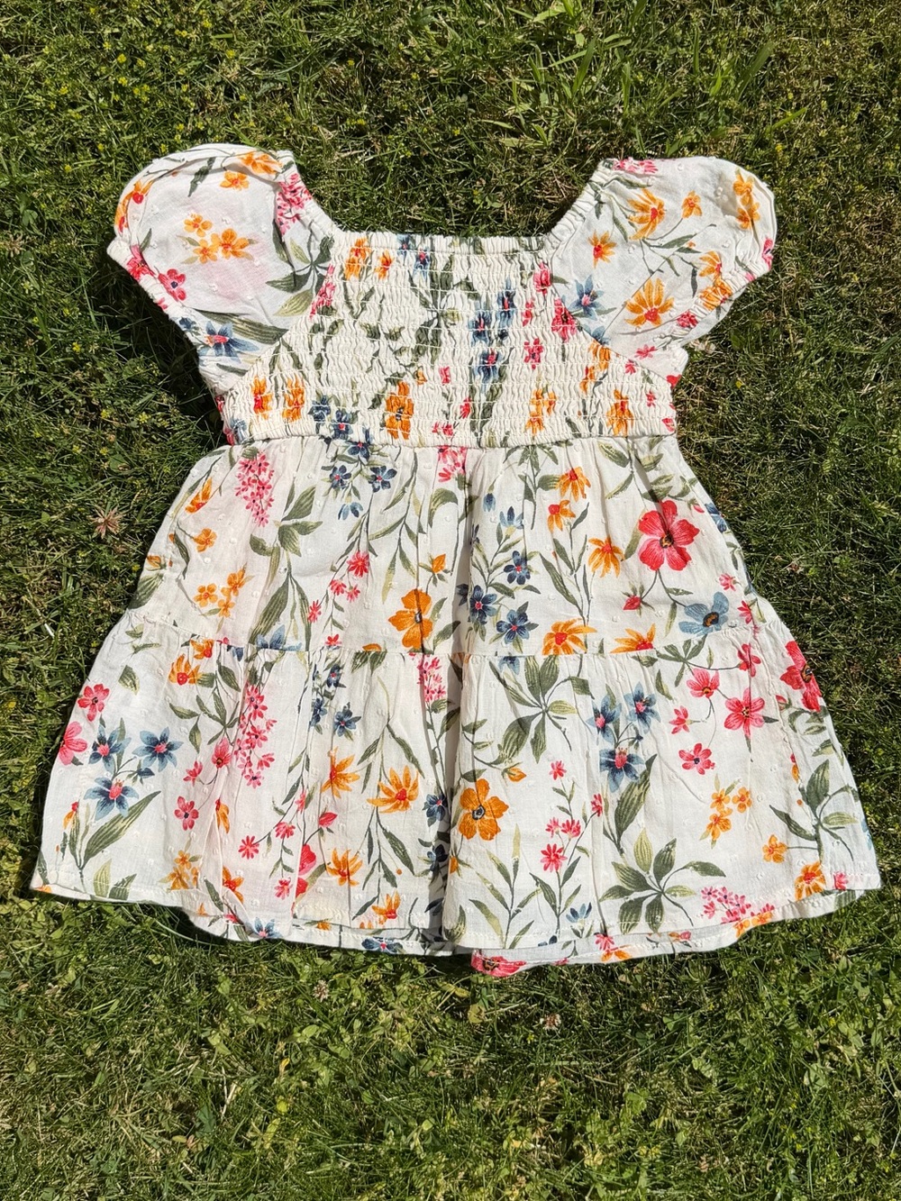 Old Navy Floral Babydoll Dress Swiss Dot Puff Sleeve 6-12 Months 100% Cotton